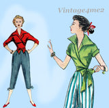 1950s Vintage Simplicity Sewing Pattern 4255 Uncut Misses Wrap Blouse Pants 32B