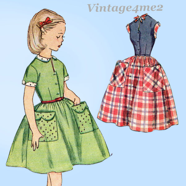 1950s Vintage Simplicity Sewing Pattern 4387 Little Girls Casual Dress Size 7