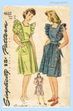 1940s Vintage Simplicity Sewing Pattern 4632 Misses WWII Pinafore Sun Dress 30B