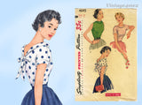1950s Vintage Simplicity Sewing Pattern 4645 Cute & Easy Misses Blouse 32 B