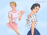 1950s Vintage Simplicity Sewing Pattern 4645 Cute & Easy Misses Blouse 32 B