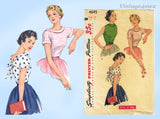 1950s Vintage Simplicity Sewing Pattern 4645 Cute & Easy Misses Blouse 32 B