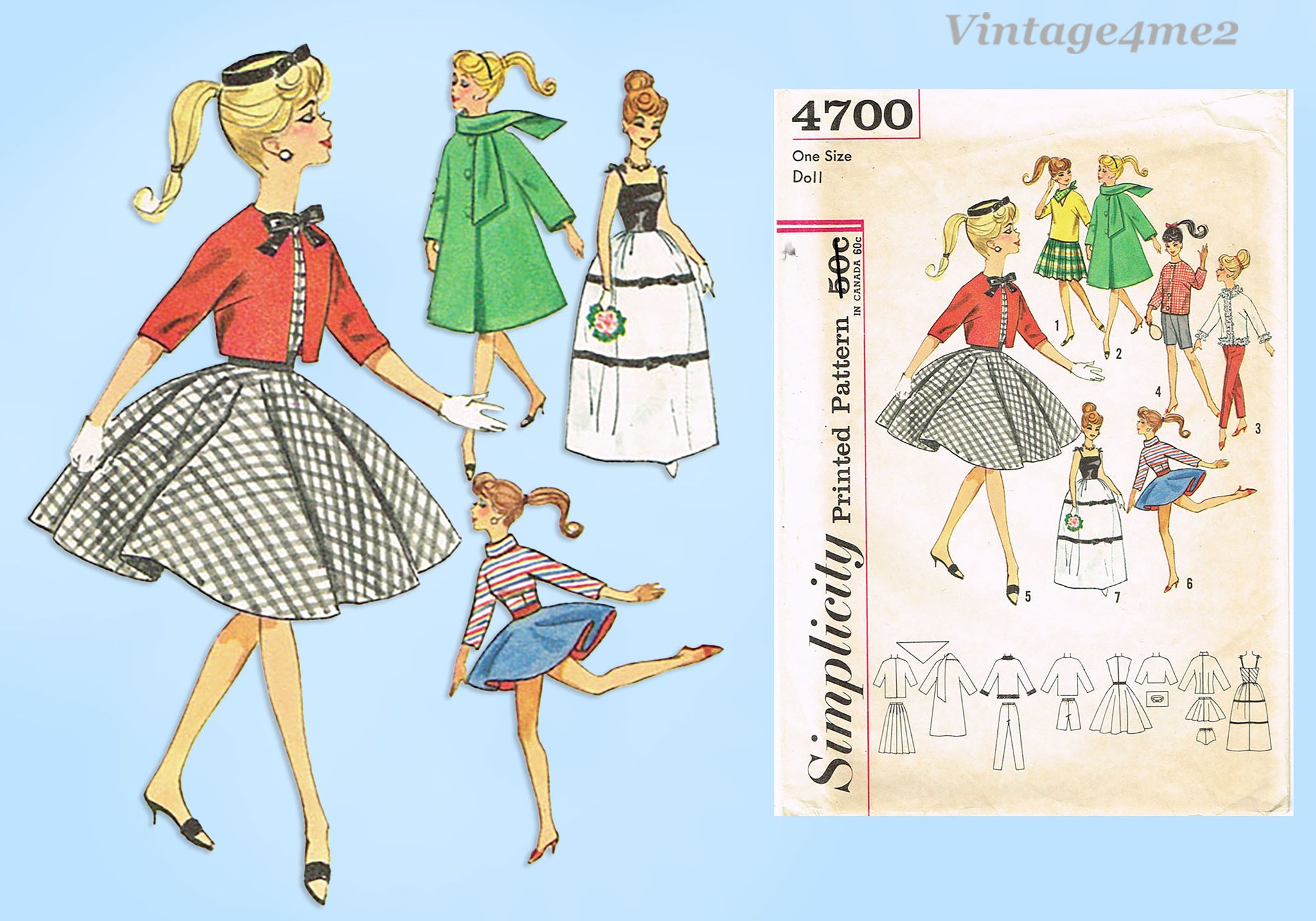 Patron Couture Simplicity 3 Créations Barbie Années 50 - Vêtements Poupée