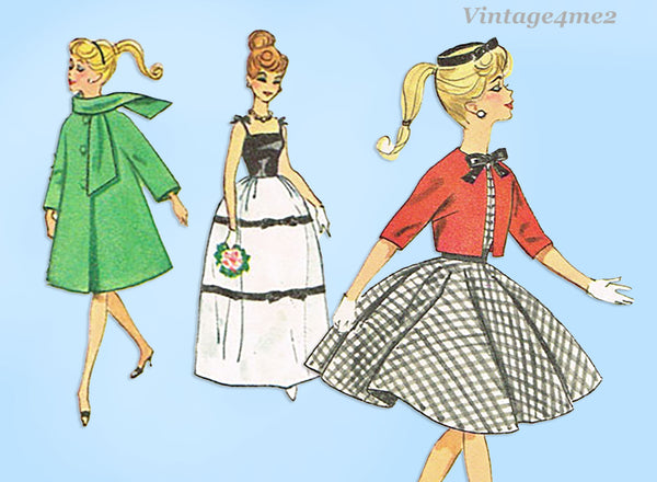 1960s Vintage Simplicity Sewing Pattern 4700 Classic Barbie Doll Clothes Set