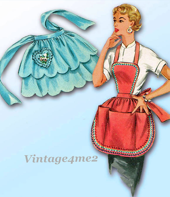 1950s Vintage Simplicity Sewing Pattern 4938 Misses Tiered Apron Set Fits All