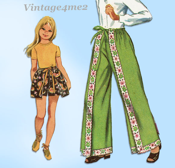 1970s Vintage Simplicity Sewing Pattern 5301 Uncut Little Girls Wrap Pants Fits All