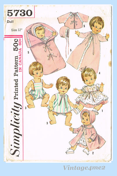 1960s Vintage Simplicity Sewing Pattern 5730 Cute 18in Tiny Tears Baby Doll Clothes
