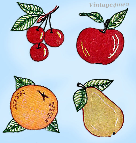 1940s Vintage Simplicity Embroidery Transfer 7121 Uncut Applique Fruit Tea Towels