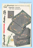 1940s VTG Simplicity Embroidery Transfer 7343 Uncut 9 Piece Floral Luncheon Set