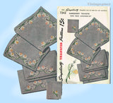 1940s VTG Simplicity Embroidery Transfer 7343 Uncut 9 Piece Floral Luncheon Set