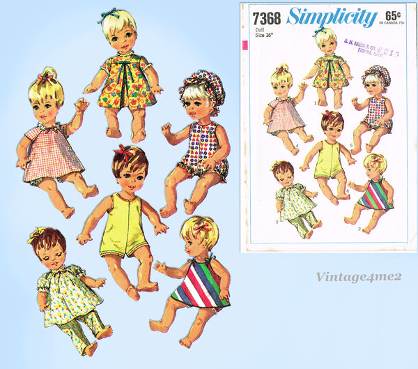 1960s Vintage Simplicity Sewing Pattern 7368 Uncut Baby Doll Clothes