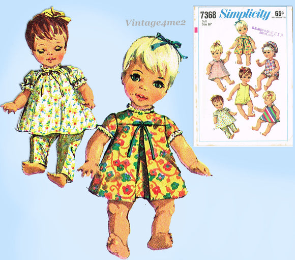 1960s Vintage Simplicity Sewing Pattern 7368 Uncut Baby Doll Clothes