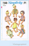 1960s Vintage Simplicity Sewing Pattern 7368 Cute Baby Doll Clothes Set