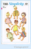 1960s Vintage Simplicity Sewing Pattern 7368 Cute Baby Doll Clothes Set