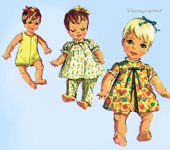 1960s Vintage Simplicity Sewing Pattern 7368 Cute Baby Doll Clothes Set