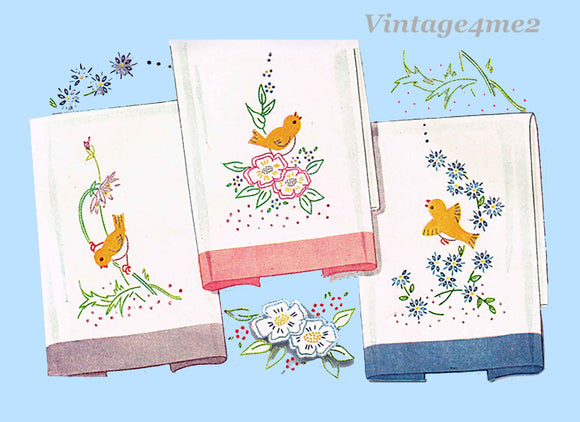 1940s Vintage Simplicity Embroidery Transfer 7432 Uncut Floral Guest Towel Motifs