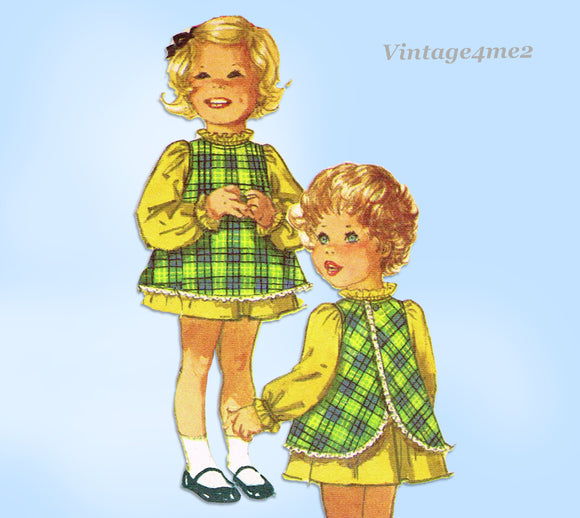 1960s Vintage Simplicity Sewing Pattern 8419 Baby Girls Jiffy Dress & Apron Sz 2