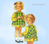 1960s Vintage Simplicity Sewing Pattern 8419 Baby Girls Jiffy Dress & Apron Sz 2