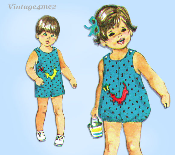 1970s VTG Simplicity Sewing Pattern 8811 Uncut Toddlers Romper Set Size 1