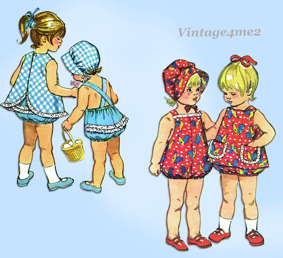 1970s VTG Simplicity Sewing Pattern 9994 Baby Girls Jiffy Apron and Romper Sz 1