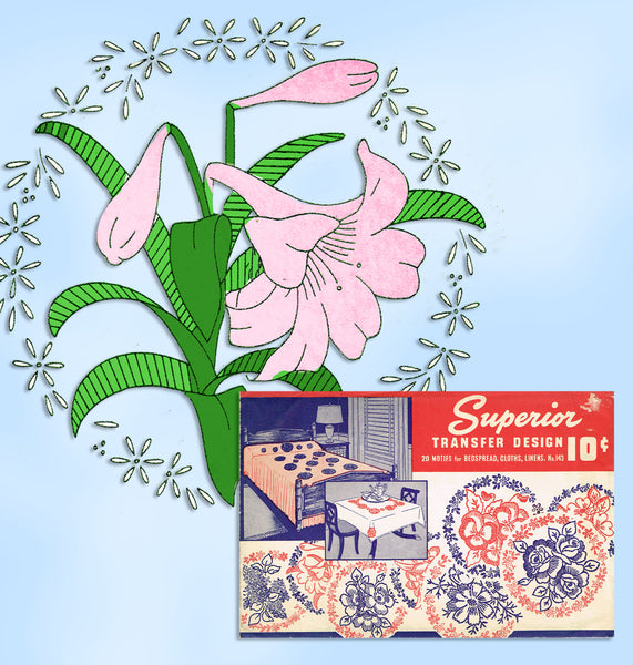 1940s Vintage Superior Embroidery Transfer 143 Uncut 20 Lovely Motifs