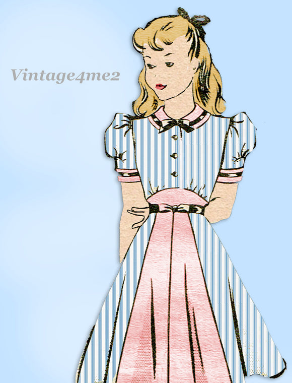 1940s Vintage Mail Order Sewing Pattern 9923 Classic WWII Girls Shirtwaist Dress Sz12