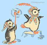 1950s Comic Penguin Tea Towel Vogart Textilprint 451 Uncut Color Hot Iron Transfer