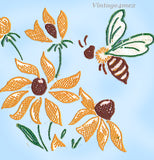 1950s Bees & Flower Tea Towel Vogart Textilprint 454 Uncut Color Hot Iron Transfer