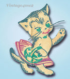1950s Comic Kitten Tea Towel Vogart Textilprint 473 Uncut Color Hot Iron Transfer