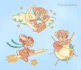 1950s Space Animals Tea Towel Vogart Textilprint 474 Uncut Color Hot Iron Transfer