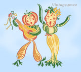 1950s Anthro Veggie Tea Towel Vogart Textilprint 61 Uncut Color Hot Iron Transfer