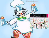 1950s Vintage Vogart Embroidery Transfer 244 Uncut French Chef DOW Tea Towels