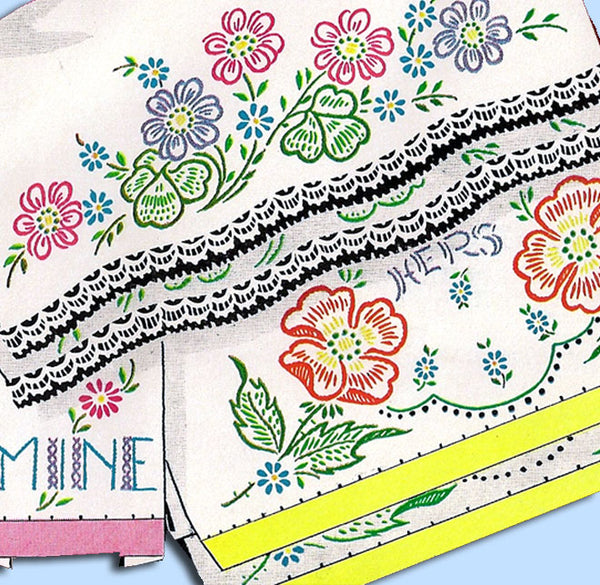 1950s Vintage Vogart Embroidery Transfer 263 Uncut Bold Floral Pillowcase Motif