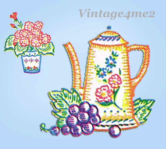 1940s Vintage Vogart Embroidery Transfer 273 Uncut Fruit Tea Towel Kitchen Set
