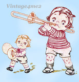 1960s Vintage Vogart Embroidery Transfer 4104 Uncut Campbell Kids Band Motifs