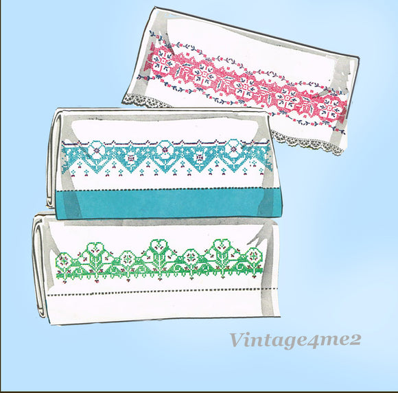 1950s Vintage Vogart Embroidery Transfer 612 Uncut Cross Stitch Pillowcase Motif