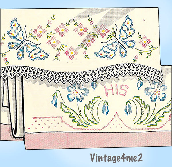 1950s Vintage Vogart Embroidery Transfer 666 Uncut X-Stitch Pillowcase Motifs