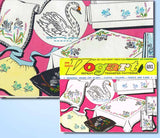 1960 Vintage Vogart Embroidery Transfer 693 Uncut Swans & Floral Pillowcases