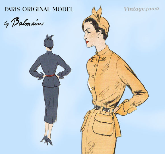 1940s Vogue Paris Original 1110 Uncut Balmain Dress 30 B Vintage Sewing Pattern