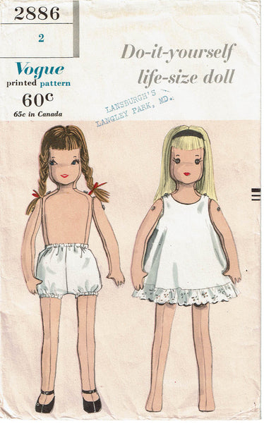 1950s Vintage Vogue Sewing Pattern 2886 Cute Toddler Sized Large Cloth Doll
