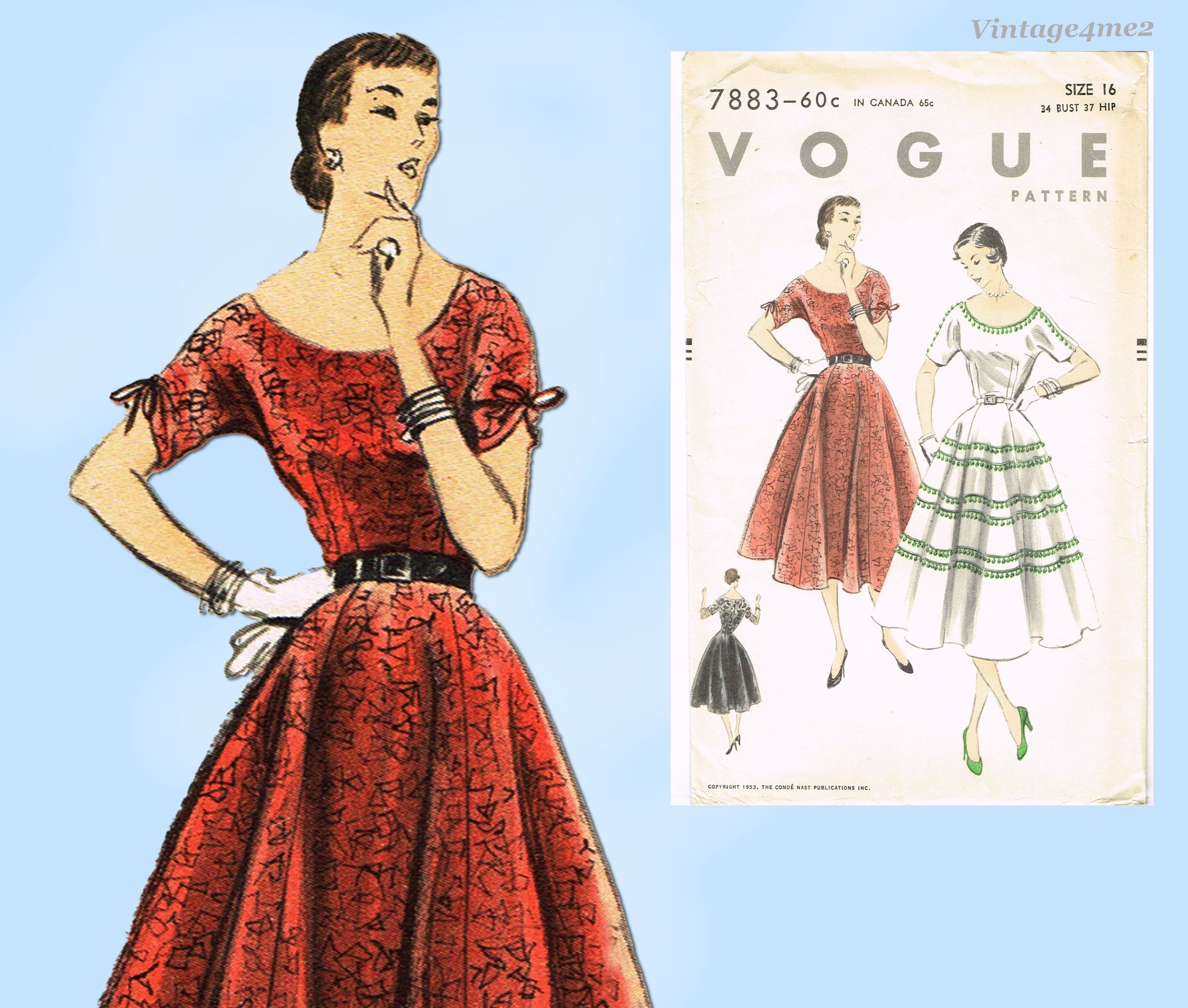 1950s Vintage Vogue Sewing Pattern 7886 Uncut Misses Street Dress