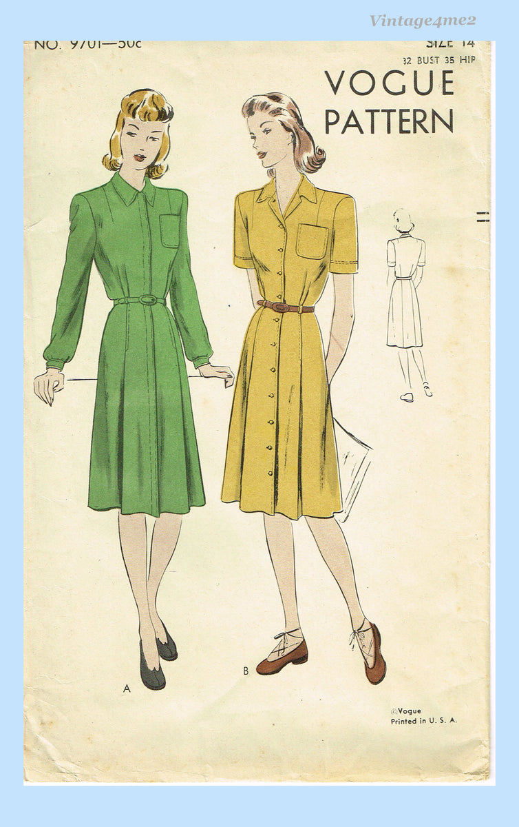 Vogue 9701: 1940s Uncut Misses WWII Dress 32 B Vintage Sewing Pattern ...