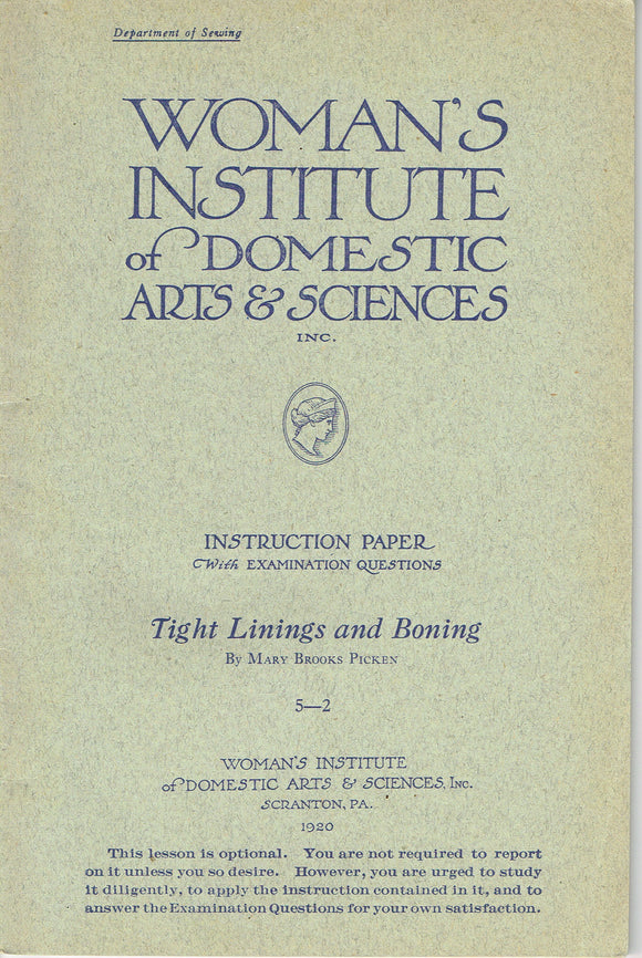 1920s Brooks Picken Woman's Institute Sewing Book 5-2 Tight Linings & Boning