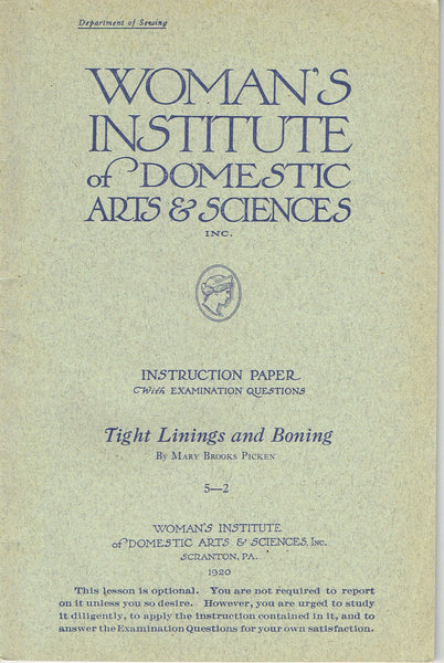 1920s Brooks Picken Woman's Institute Sewing Book 5-2 Tight Linings & Boning