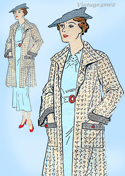 Woman's World 5771: 1930s Uncut Misses Swagger Coat 32B Sewing
