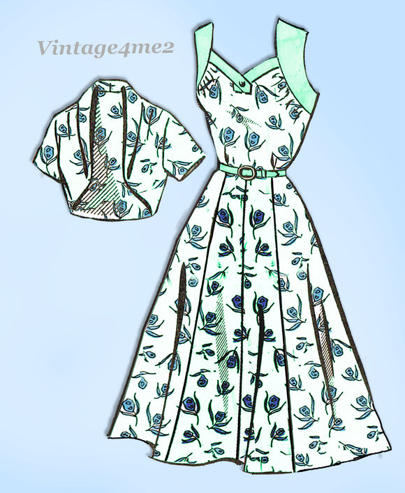 Mail Order 1468: 1950s Misses Sun Dress & Bolero Sz 37 B Vintage Sewing Pattern