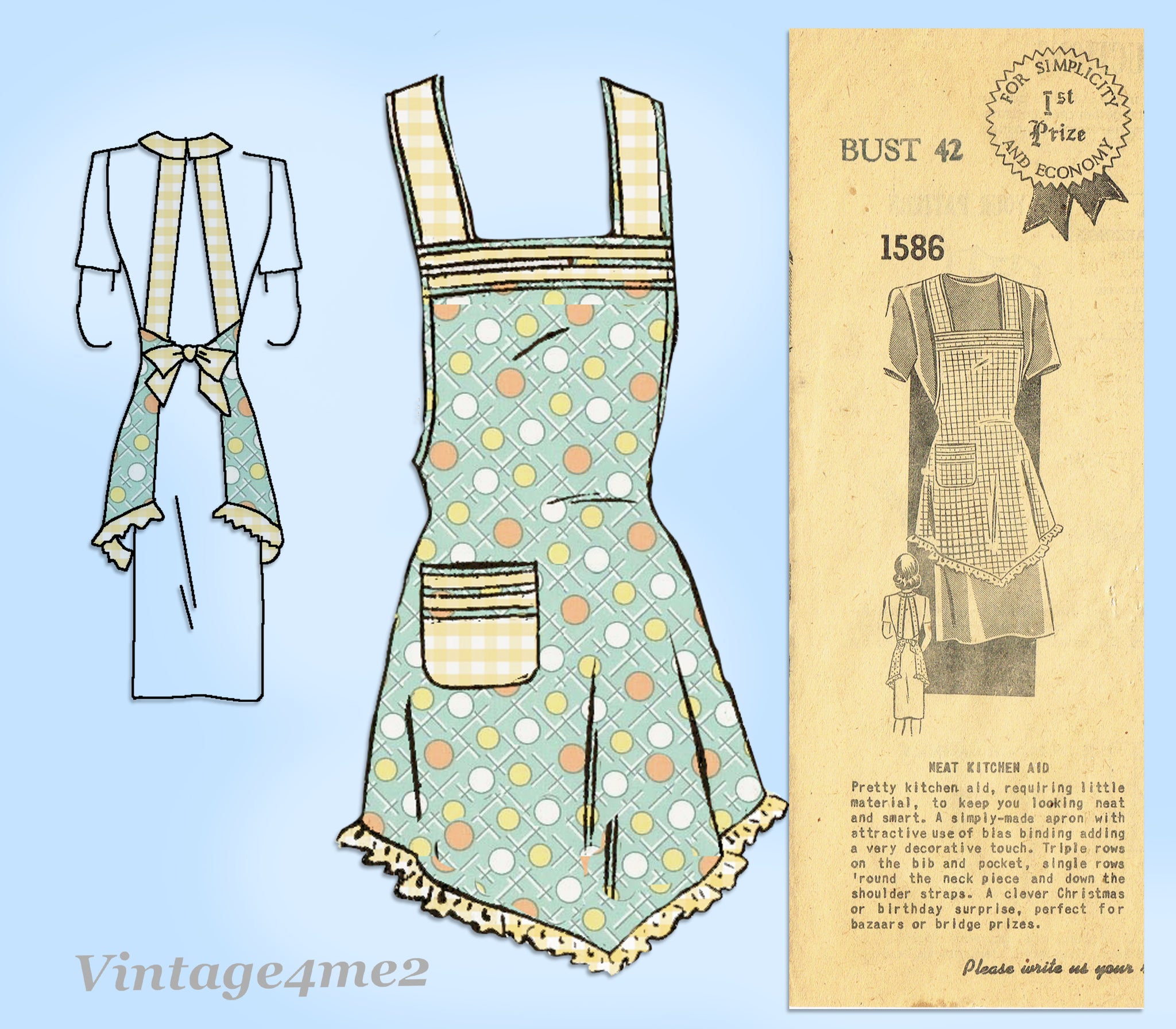 Mail Order 1586: 1940s Plus Size Farm Kitchen Apron 42B Vintage Sewing – Vintage4me2