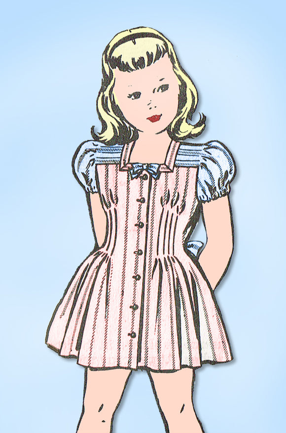 1940s Vintage Mail Order Sewing Pattern 1730 Uncut Girls Sunday Dress Size 6