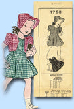 1940s Original Vintage Mail Order Pattern 1753 Toddler Girls Dress & Bolero Sz 6