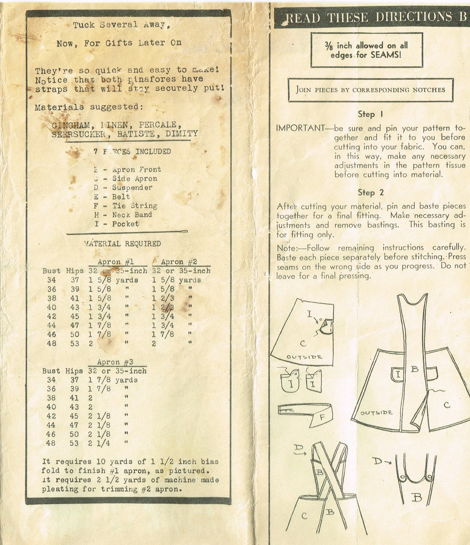 Mail Order 1829: 1940s Misses WWII Apron Sz 36B Vintage Sewing
